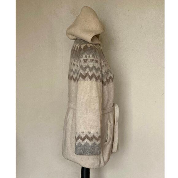 Vtg Hilda Ltd Wool Icelandic Zip Hooded Sweater Jacket Tie Belt Women's S - Picture 4 of 16